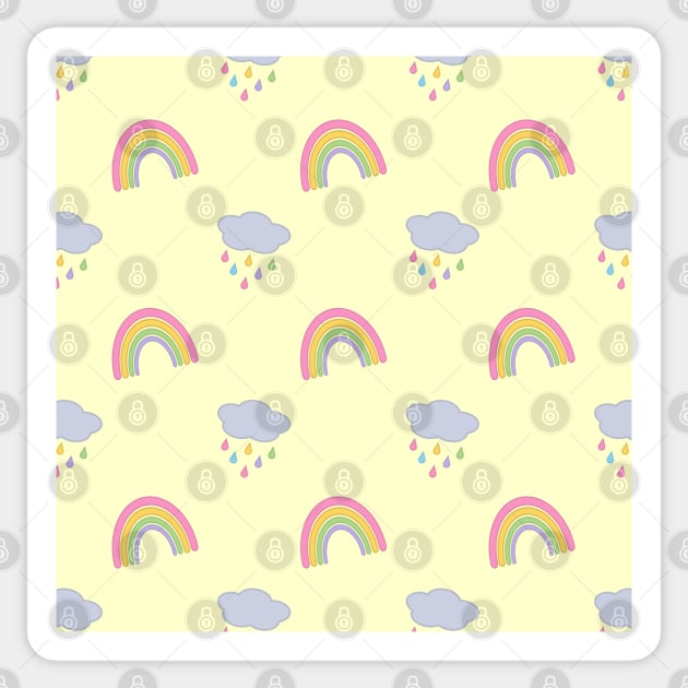 Rainbow and Rain Clouds in Yellow Sticker by Kelly Gigi